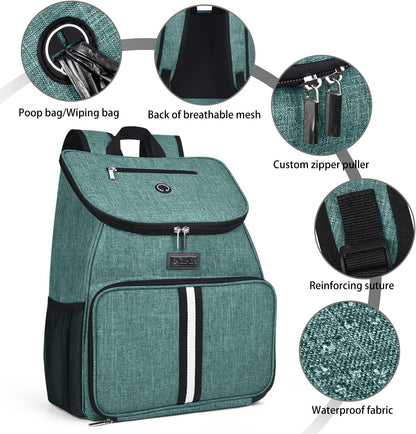 BAGLHER丨Dog Travel Bag, Airline Approved Pet Supplies Backpack, Dog Travel Backpack Accessories Set with 2 Silicone Collapsible Bowls and 2 Food Baskets. Green - Pawvie
