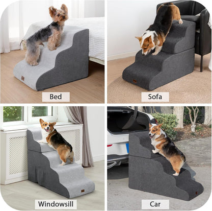 Dog Stairs for High Beds with Tunnel, 5-Step Dog Steps for Small Dogs and Cats, Foldable Pet Stairs for High Bed Climbing, Non-Slip Balanced Pet Step Indoor, Light Grey - Pawvie