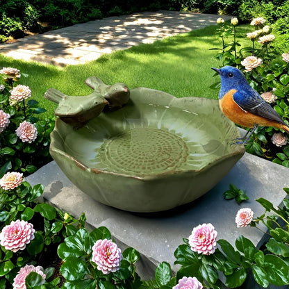 Ceramic Bird Bath for Outdoors,Ground & Tabletop Decor, Ground Feeders Bird Bath Feeding Bowl for Outdoors, Garden Deck, Balcony,Yard, Lawn. (Small birdbath)