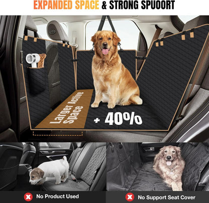 Dog Car Seat Cover for Back Seat, Dog Car Bed Cover with Strong Hard Bottom 4 Panels, Car Back Seat Extender Hammock for Car SUV Truck Black Color - Pawvie