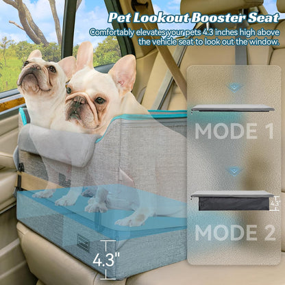 PETSFIT Dog Booster Car Seat for Small/Medium Dogs, Dog Car Seat for Medium Sized Dog with 2 Clip-On Safety Leashes and Patented Buckles, Pet Car Seat with Storage Pockets for Pets Under 45Lbs (Grey) - Pawvie