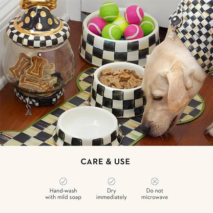 MACKENZIE-CHILDS Pet Bowl, Cute Cat and Dog Bowl for Food and Water, Black-and-White Courtly Check, Large