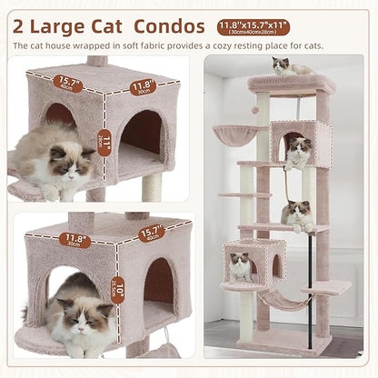 Cat Tree for Indoor Cats Large Adult, 70.5'' Cat Tower with Scratching Post, Sturdy Steel Pube Cat Tree Tower with Large Playing Platfrom, Hammock and Basket, Top Perch, Mushroom GCT024MU