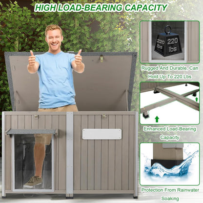 Dog House Outdoor Weatherproof & Wooden Dog Kennel with Chew-Proof Iron Frame，Removable Floor, Adjustable Vent Window, Easy Assembly for Large and Extra-Large Dogs 55.1" D x 33.1" W x 34.8" H