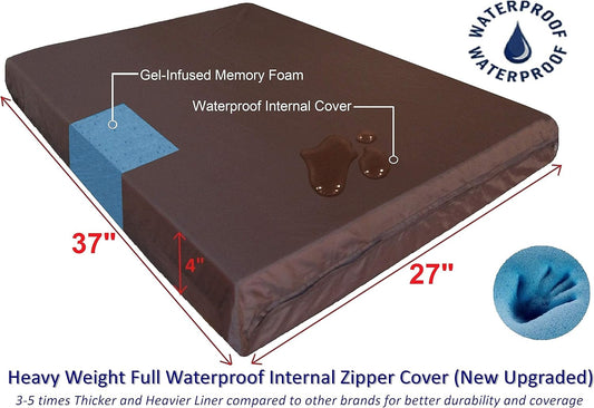 Dogbed4less Premium Orthopedic Memory Foam Dog Bed for Medium Large Dogs, Washable Durable Denim Cover, Waterproof and Extra External Pet Bed Case 37"X27"X4"