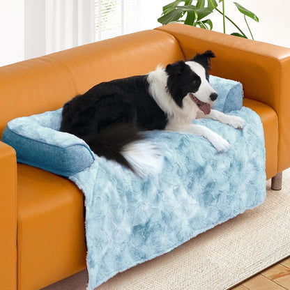 Calming Dog Couch Bed for Large Dogs, 41 x 37 inch Waterproof Removable Pet Mat Couch Cover for Furniture Protector, Non-Slip Fluffy Pelsbarn Dog Bed for Couch, Sofa, Outdoor - Tie-Dye Blue