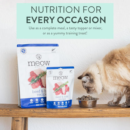 Meow Air Dried Cat Food - Beef & Hoki Recipe,High Protein Dry Cat Food, Training Treats, Meals & Toppers,3.5oz