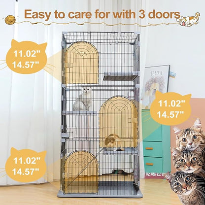 Cat Cage 3-Tier Indoor Cat Enclosure with Widen Bottom Buckle & Reinforced Locking Clamps DlY Cat Playpen for 2-3 Cats & Small Pets,30" Lx 20" W X 52.5" H (Green, Three-Tier52.5")