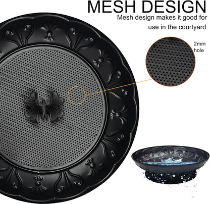 Ground Platform Bird Feeder Tray,11” Metal Large Standing Bird Feeder Mesh Seed Tray，for Outdoor Garden (Black-2 Pack)