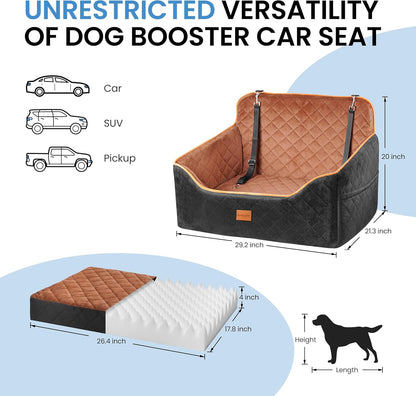 Dog Car Seat for Medium Dogs - Pet Car Seat with 2 Safety Straps & Waterproof Padding, Portable Pet Carrier for Cars, Trucks & SUVs, Comfortable Booster Bed for Pets Up to 55lbs (Black/Coffee) - Pawvie