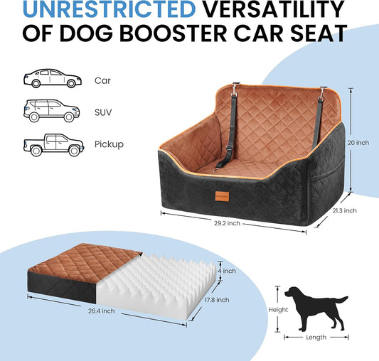 Dog Car Seat for Medium Dogs - Pet Car Seat with 2 Safety Straps & Waterproof Padding, Portable Pet Carrier for Cars, Trucks & SUVs, Comfortable Booster Bed for Pets Up to 55lbs (Black/Coffee) - Pawvie