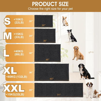 Extra Large Dog Door Mats for Muddy Paws, Chenille Absorbent Dog Mats, Non Slip Heavy Mud Mat for Dogs, Soft Pet Mat for Entryway, Mud Paws, Inside Floor,60" x 36", Dark Grey