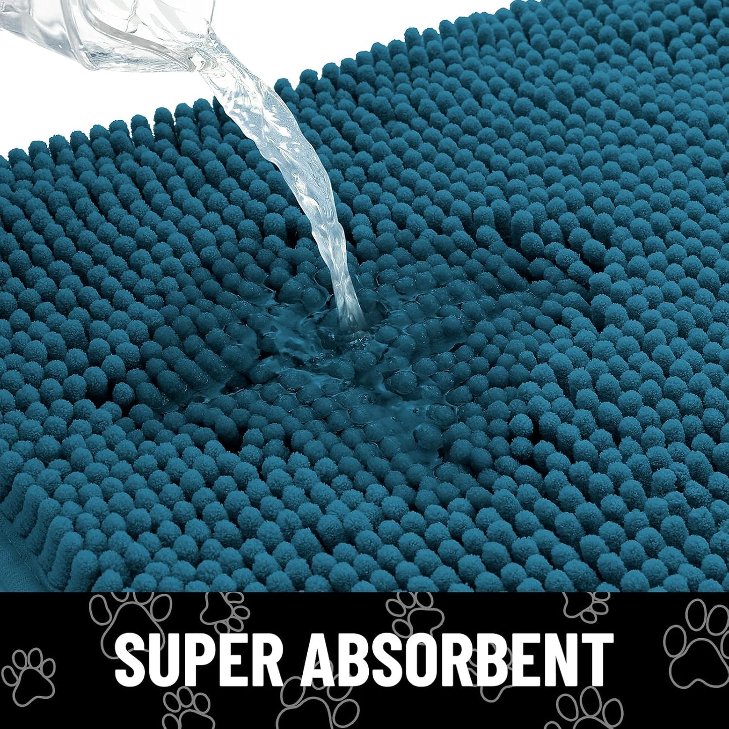 Smiry Dog Door Mat for Muddy Paws, Absorbent Dirt Trapper Non Slip Quick Dry Washable Chenille Mat for Mud Dogs, Entry Rug for Indoor and Outdoor (59x24 Inches, Atlantic Blue)