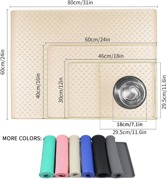 Ptlom Pet Placemat for Dog and Cat, Waterproof Non-Slip Silicone Feeding Bowl Mat Prevent Food and Water Overflow, Puppy Dish Feeder Fountain Trays Suitable for Medium and Small Pets, Beige