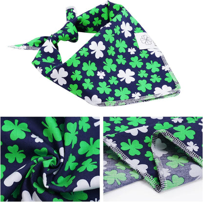 E-Clover Spring Dog Bandana & Matching Scrunchie Set Shamrock Lucky Dog Bandanas Scarf with Bow Hair Ties for Medium Large Dogs & Pet Owner Mom