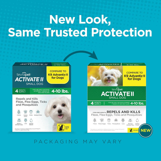 TevraPet Activate II Flea and Tick Prevention for Dogs | 4 Count | Small Dogs 4-10 lbs | Topical Drops | 4 Months Flea Treatment