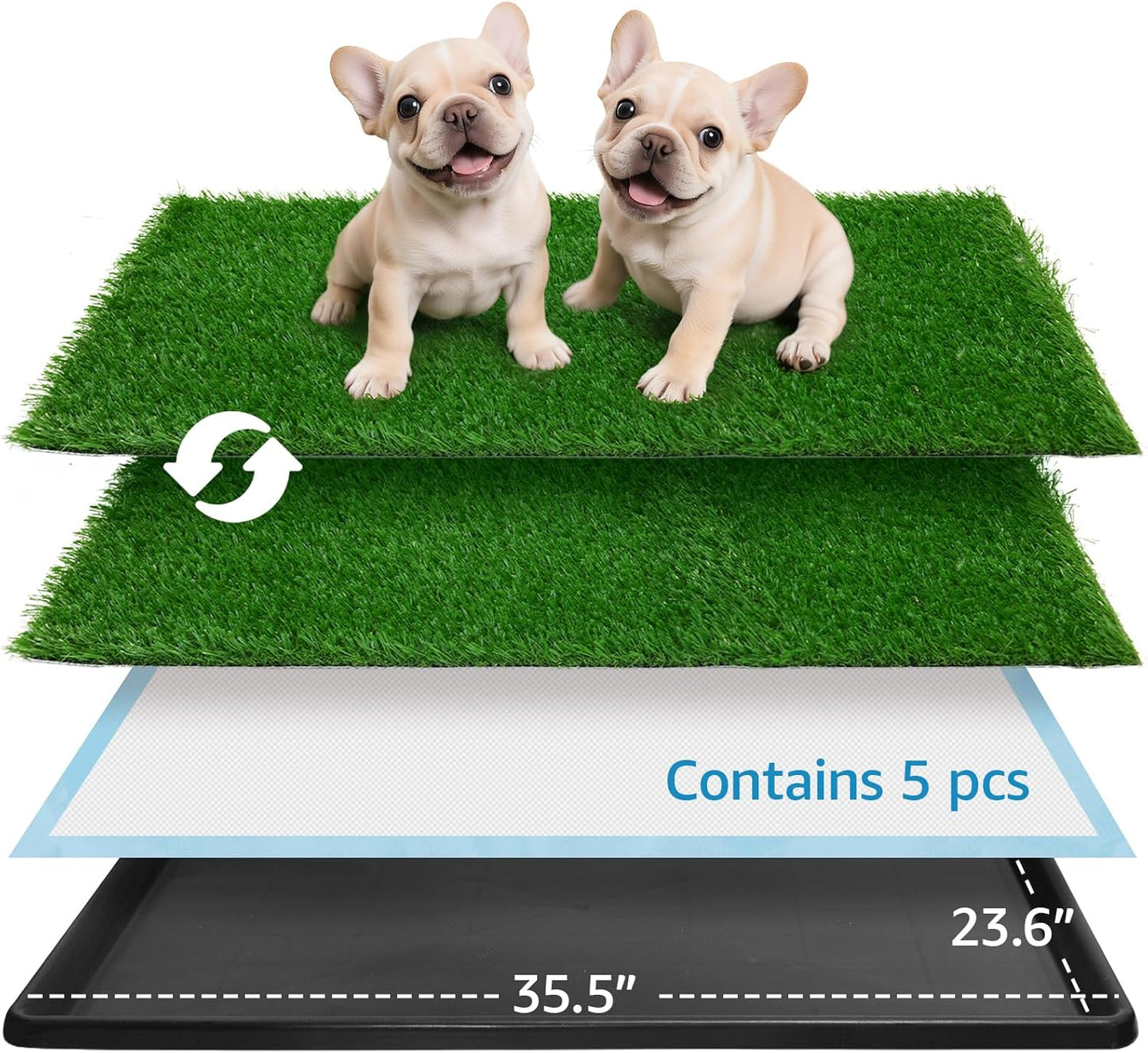 Dog Grass Pad with Tray,35.5” x 23.6” Indoor Dog Potty System 2 Pics Replacement Artificial Grass Mats-5 Pics Disposable Puppy Pads,for Puppy Training Apartment,Balcony and Apartment Use