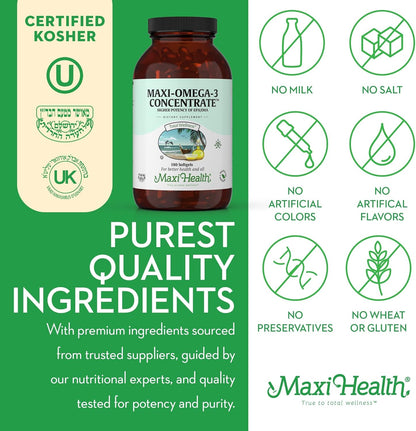 Omega 3 Fish Oil Supplement for Women and Men - Triple Strength 2000 mg Fish Oil with Omega 3 Fatty Acids Supplements Including EPA, DHA - Support for Heart Brain & Joint Health Kosher 90 Softgels