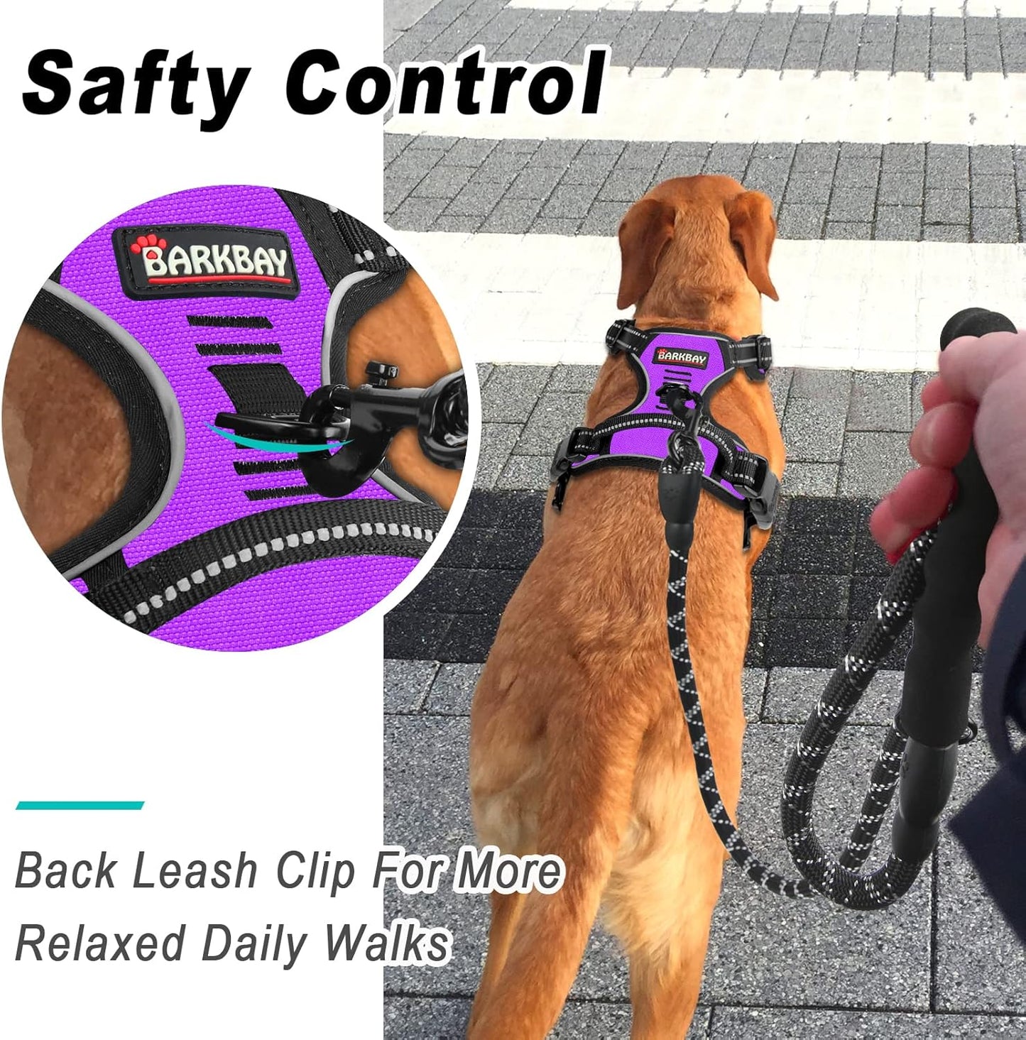 BARKBAY No Pull Dog Harness Large Step in Reflective Dog Harness with Front Clip and Easy Control Handle for Walking Training Running(Purple,M)