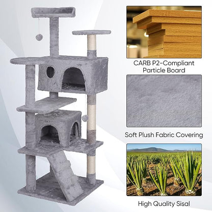 Nova Microdermabrasion 54 in Cat Tree Tower for Indoor Cats Multi-Level Cat Condo Cat Bed Furniture with Scratching Post Kittens Activity Center