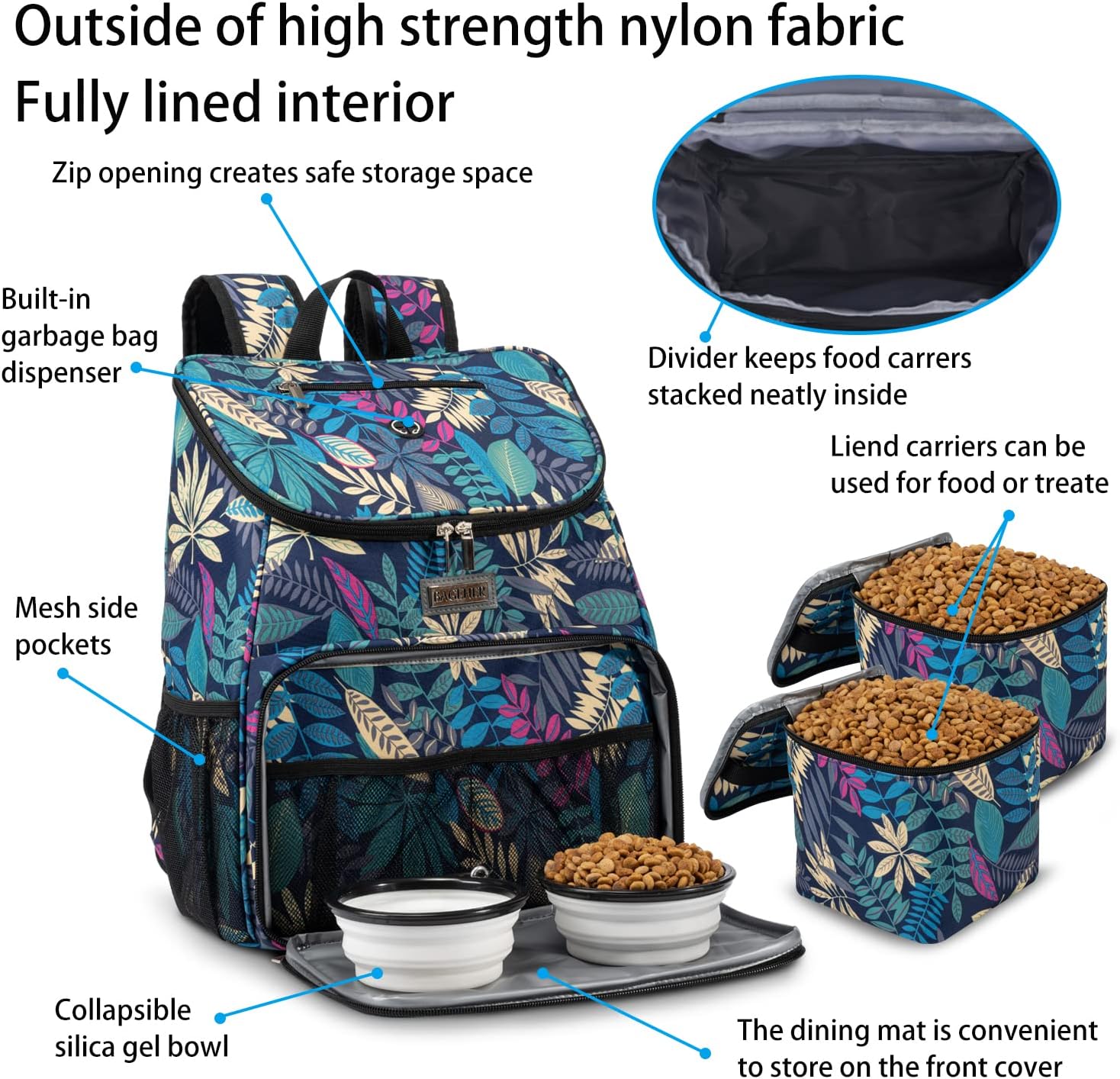 BAGLHER丨Dog Travel Bag, Airline Approved Pet Supplies Backpack, Dog Travel Backpack with 2 Silicone Collapsible Bowls and 2 Food Baskets - Pawvie