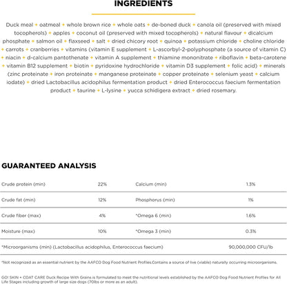 Go! Solutions Skin + Coat Care, Dry Dog Food, Duck Recipe with Grains, 22 lb Bag