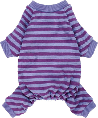 Fitwarm Purple and Violet Striped Dog Pajamas, Waffle Dog Clothes for Small Dogs Girl Boy, Puppy Onesie with Feet, Pet Cat Outfit, Large