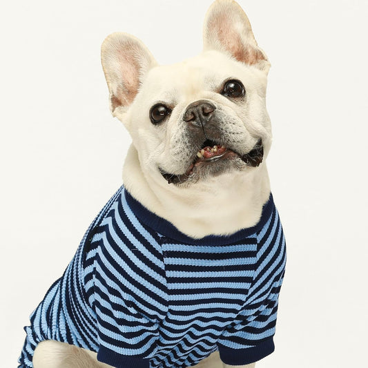 Fitwarm Blue and White Striped Dog Pajamas, Waffle Dog Clothes for Small Dogs Girl Boy, Puppy Onesie with Feet, Pet Cat Outfit, Medium