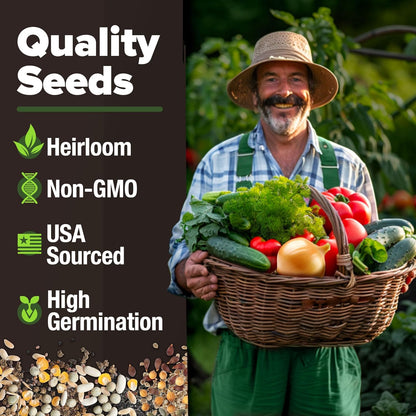 HOME GROWN 𝗨𝗦𝗔 𝗣𝗥𝗘𝗠𝗜𝗨𝗠 15 Heirloom Vegetable Seeds 7,000+ 𝗡𝗢𝗡-𝗚𝗠𝗢 Seeds for Planting, Survival Garden Pack for Preppers, Emergency Bugout Gear, Indoor Outdoor Vegetable Gardening Kit