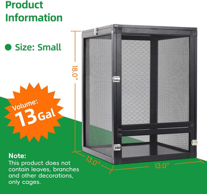 13 Gal Detachable and Foldable Reptile Butterfly Cage Terrarium, 360° Observation, Airflow, Interaction in Gecko Tank for Crested Geckos, Leopard Geckos, Chameleons, Bearded Dragons