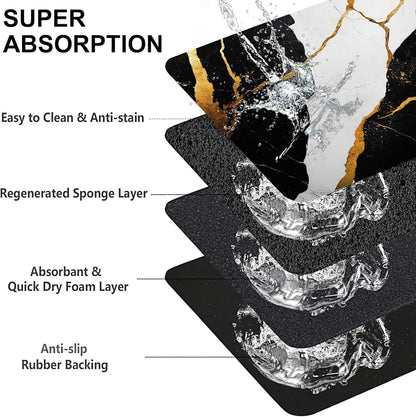 Black Gold Marble Dog Cat Food Mat-Absorbent Placemat for Food and Water Bowl, Waterproof Non Slip Rubber Backing Dog Food Mats for Floors, Pet Supplies 16 * 24 inch