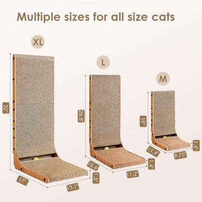EHEYCIGA Cardboard Cat Scratcher for Indoor Cats, 32 Inch L Shaped Vertical Cat Scratching Board with Ball Cat Toy, Extra Large Cat Scratcher Pad, Brown