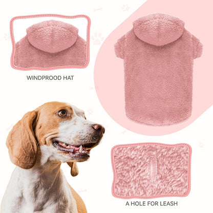 Fuzzy Dog Sweaters for Medium Dogs Dog Hoodie Soft Double-Sided Plush Fleece Pet Sweater Clothes Coats Pet Hoodie Sherpa Hooded Sweatshirt(Pink-M)