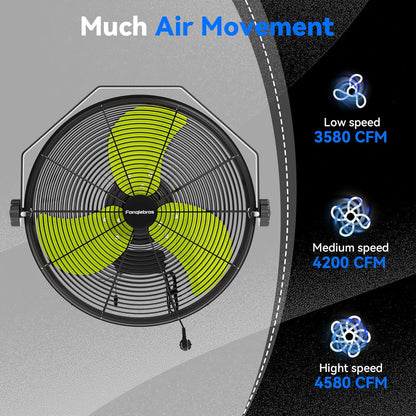 4580 CFM 18 inch High Velocity Wall Mounted Fan, 3-Speed Metal Fan with Sealed Motor, 360 Degree Tliting Heavy Duty Wall Fan for Patio, Barn, Garage, and Gazebo - UL listed