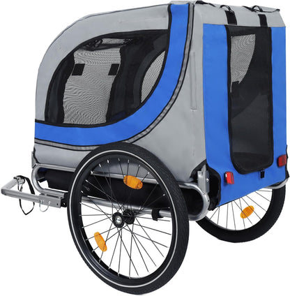 Blue-Grey Large Folding Bike Trailer for Dogs – Heavy-Duty Steel Frame, 66LB Capacity Pet Carrier for All-Terrain Cycling, Jogging & Camping Adventures! - Pawvie