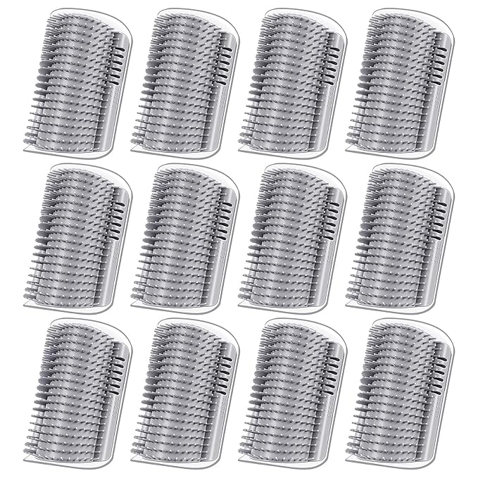 12 Pack Cat Self Groomer – Wall Corner Grooming Brushes for Cats and Small Pets – Soft Silicone Massage Brush for Shedding Control and Face Rubbing (Grey)