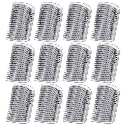 12 Pack Cat Self Groomer – Wall Corner Grooming Brushes for Cats and Small Pets – Soft Silicone Massage Brush for Shedding Control and Face Rubbing (Grey)