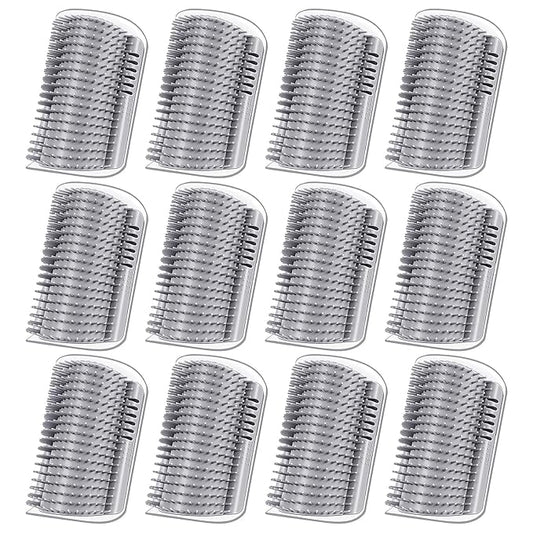 12 Pack Cat Self Groomer – Wall Corner Grooming Brushes for Cats and Small Pets – Soft Silicone Massage Brush for Shedding Control and Face Rubbing (Grey)