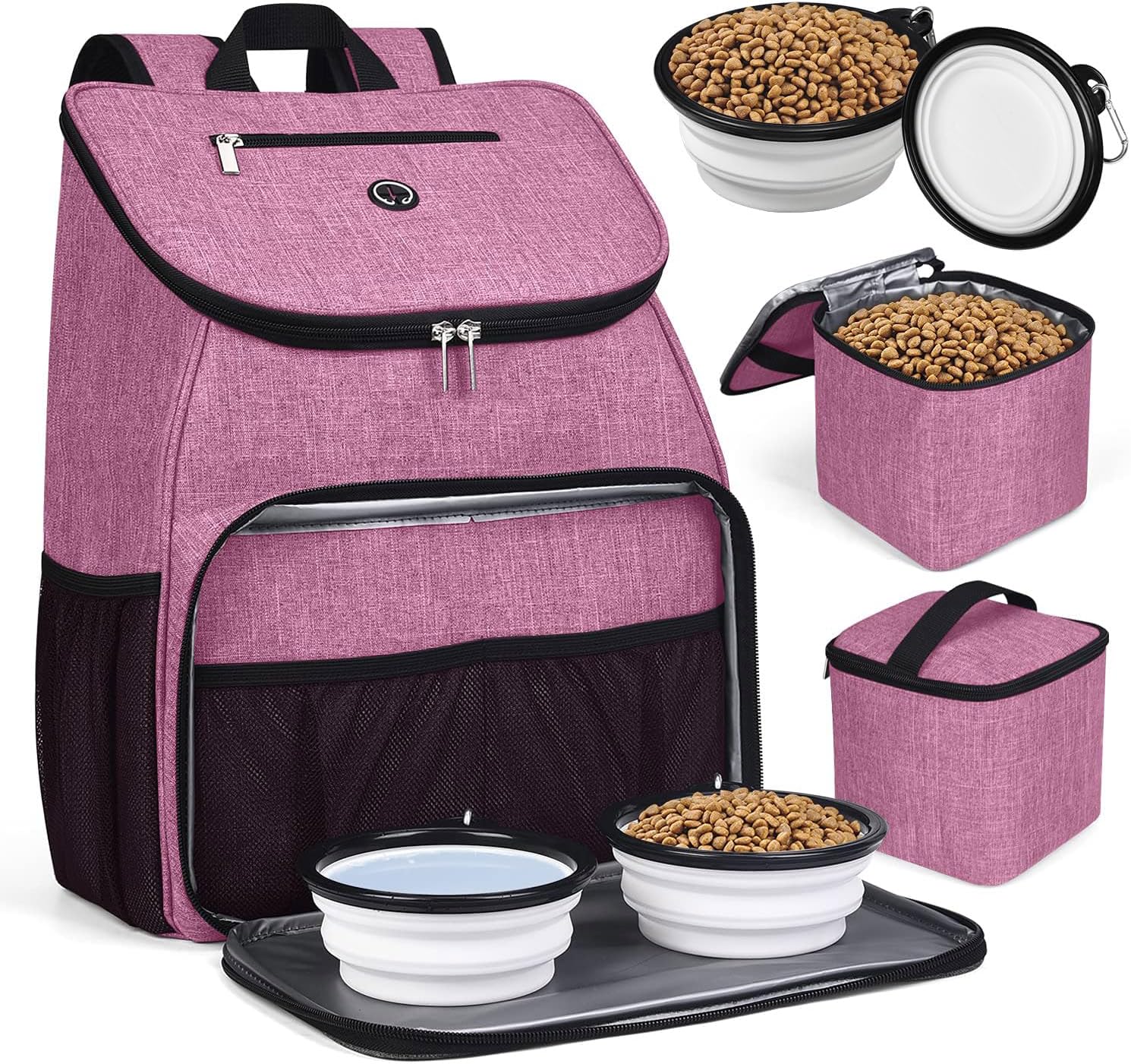 BAGLHER丨Dog Travel Bag, Airline Approved Pet Supplies Backpack, Dog Travel Backpack with 2 Silicone Collapsible Bowls and 2 Food Baskets - Pawvie
