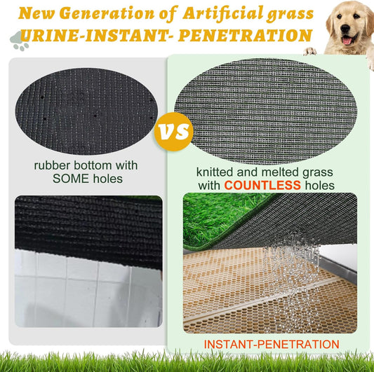 MEEXPAWS XL Dog Grass Pad With Tray - Artificial Potty for Balcony, New Generation Instant-Penetration, Litter Box With Hemmed Edge, Disposable Pee Pad