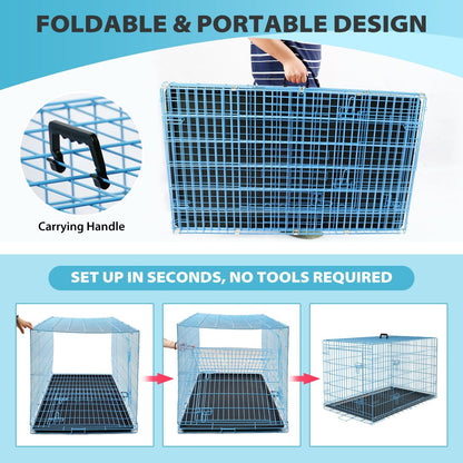 BestPet | Dog Crate | 36" | Blue | Foldable Metal Kennel with Double Doors, Secure Slide-Bolt Latches, Leakproof Tray | Portable Dog Cage for Medium Sized Breeds | for Travel, Indoor & Outdoor Use