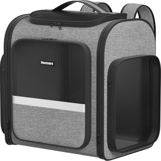 Pawtners Dog Backpack Carrier Large Pet Carrier Backpack for Kitten Small Dogs Puppies & Large Cats Up to 18 Lbs, Breathable Dog Backpack with Anti-Scratch Mesh, Ventilated Design, Perfect for Travel - Pawvie