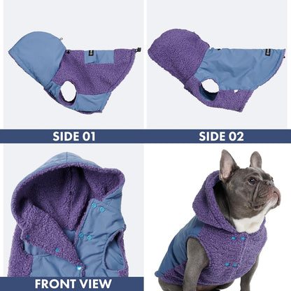 Spark Paws Reversible Dog Sweater, Sherpa Jacket Vest with Warm Fleece Lining, Warm Coat for Winter, Suitable for Small Medium, Large, XL XXL Dogs - Purple and Navy Blue - 2XL