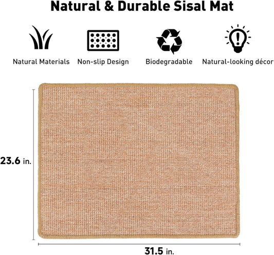 FUKUMARU Cat Scratcher Mat, 23.6 X 31.5 Inch Natural Sisal Cat Scratch Mats, Horizontal Cat Floor Scratching Pad Rug, Protect Carpets and Sofas Brown