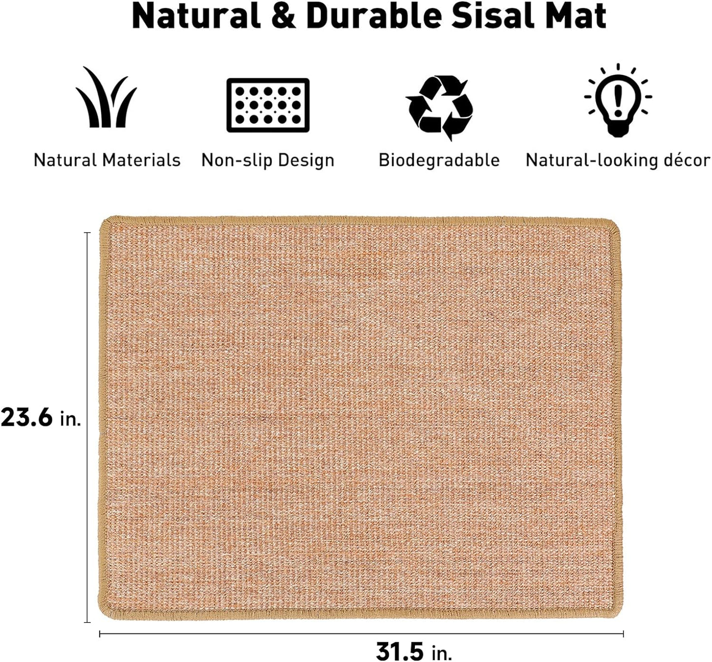 FUKUMARU Cat Scratcher Mat, 23.6 X 31.5 Inch Natural Sisal Cat Scratch Mats, Horizontal Cat Floor Scratching Pad Rug, Protect Carpets and Sofas Brown