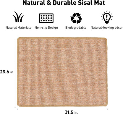 FUKUMARU Cat Scratcher Mat, 23.6 X 31.5 Inch Natural Sisal Cat Scratch Mats, Horizontal Cat Floor Scratching Pad Rug, Protect Carpets and Sofas Brown