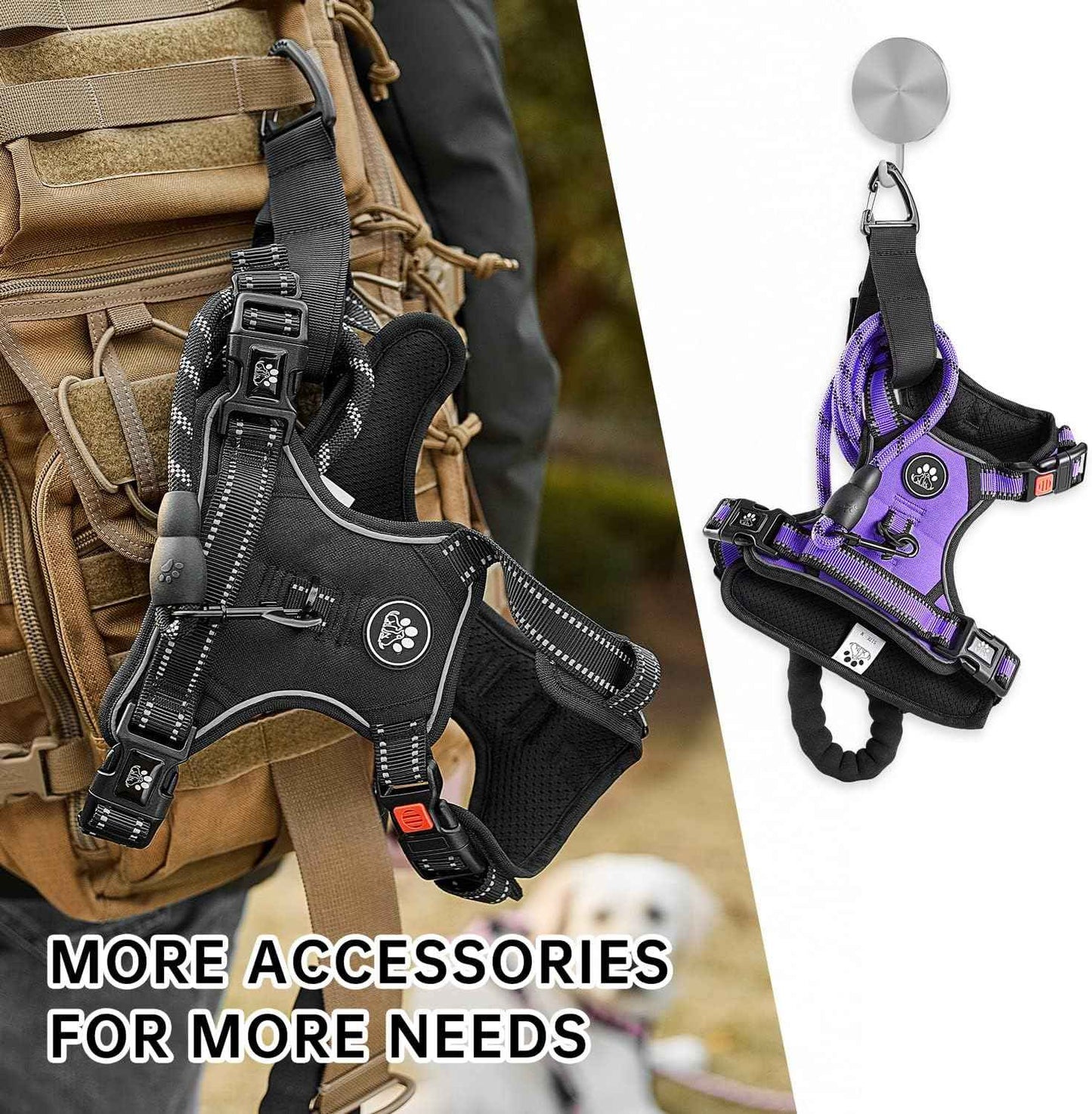 NESTROAD No Pull Dog Harness,Adjustable Oxford Dog Vest Harness with Leash,Reflective No-Choke Pet Harness with Easy Control Soft Handle for Small Dogs(Small,Purple)