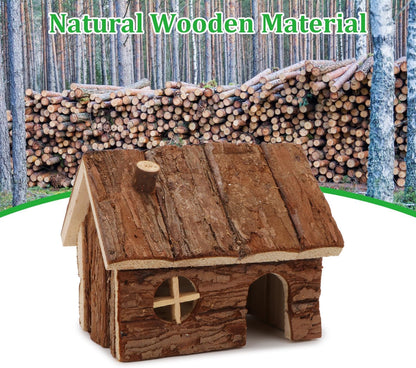 Hypeety Natural Wooden Hamster House Cage Small Animals House with Chimney for Pet Rats Gerbil Hideout Play House (S)