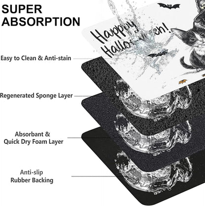 Halloween Cat Dachshund Dog Cat Food Mat-Absorbent Placemat for Food and Water Bowl, Waterproof Non Slip Rubber Backing Dog Food Mats for Floors, Pet Supplies 16 * 24 inch