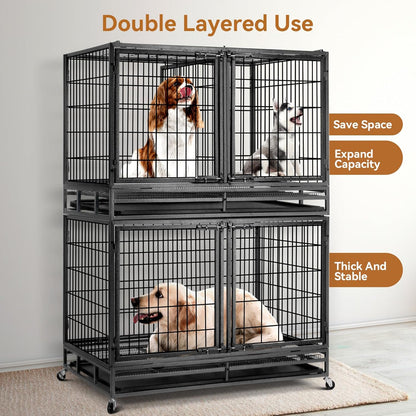 Oranland 48 inch Wire Dog Crate with Divider,2025 New Upgraded Stackable Dog Crate for Nursing Mother Dogs & Puppies,Large Dog Kennel with Reinforced Frame,Sturdy Locks Design/Removable Tray